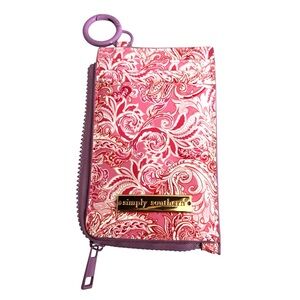 Simply Southern Pink White Lavender Paisley Wallet / Key Ring NWOT